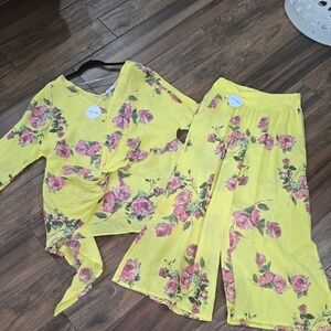 Puro LINO Women's Floral Pant Suit